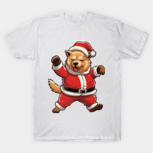 Cartoon Christmas Akita Dog Dancing T-Shirt